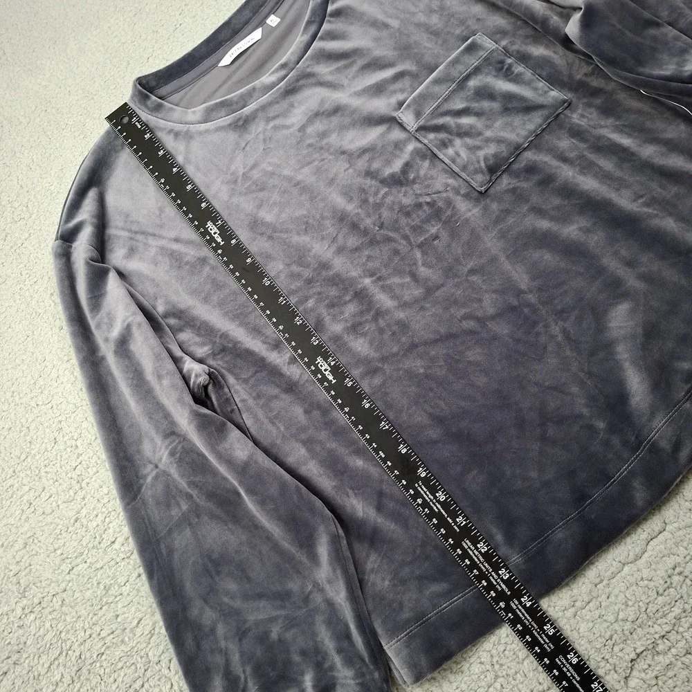 24/7 By Soma Velour Sweatshirt XL Gray Ink Women Velvet Cozy Soft Crewneck Boxy